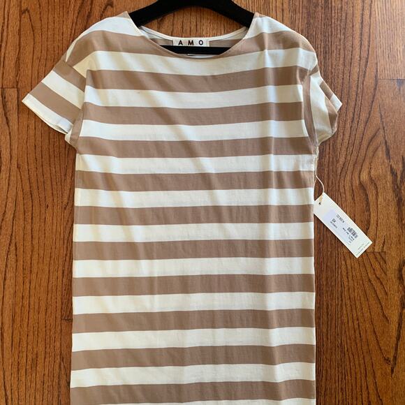 NWT Amo Dune Stripe T-Shirt Dress MSRP $168 | Tan/Cream | Size XS - Picture 4 of 12